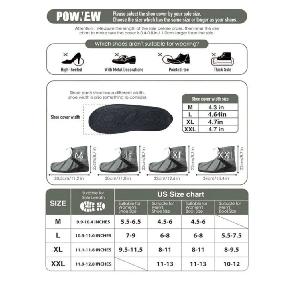 POWNEW‎ Waterproof Rain Shoe Covers for Men and Women size XL Hunter Green